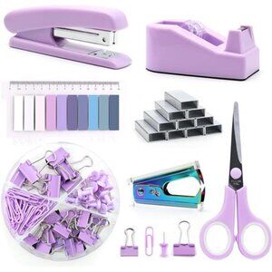 Purple Office Supplies Set, UPIHO Stapler and Tape Dispenser Set, Office Desk